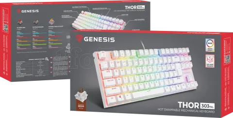 Photo de Clavier Gamer mécanique (Outemu Brown) Genesis Thor 303 TKL RGB (Blanc)