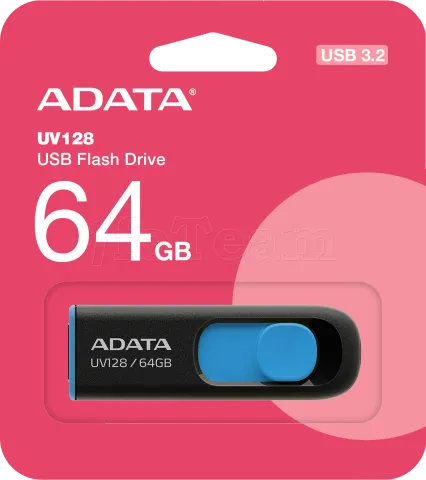 Photo de Clé USB 3.2 Adata UV128 - 64Go (Noir/Bleu)