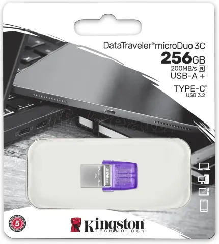 Photo de Clé USB-A/C 3.2  Kingston DataTraveler microDuo 3C - 256Go (Violet)