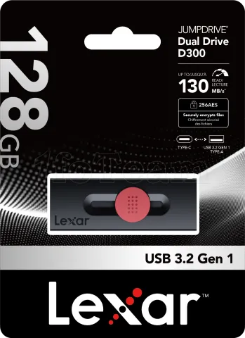 Photo de Clé USB-A/C 3.2 Lexar JumpDrive Dual Drive D300 - 128Go (Noir)