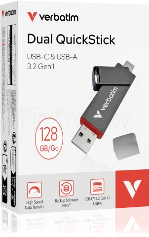 Photo de Clé USB-A/C 3.2 Verbatim Dual QuickStick - 128Go (Noir)