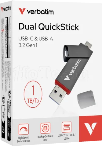 Photo de Clé USB-A/C 3.2 Verbatim Dual QuickStick - 1To (Noir)