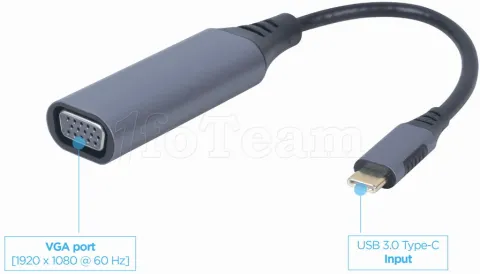 Photo de Convertisseur CableXpert USB C vers VGA M/F 20cm (Gris)