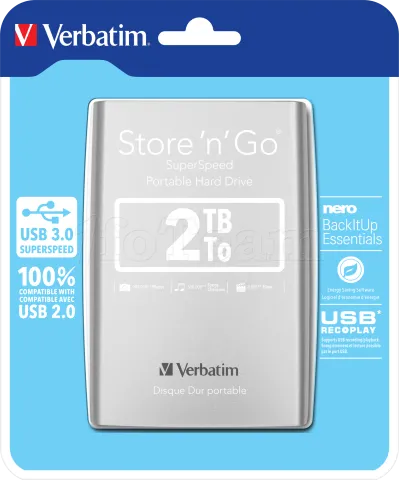 Photo de Disque Dur externe Verbatim Store'N'Go 3.0 - 2To (Argent)