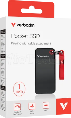 Photo de Disque SSD externe Verbatim Pocket - 1To (Noir/Rouge)