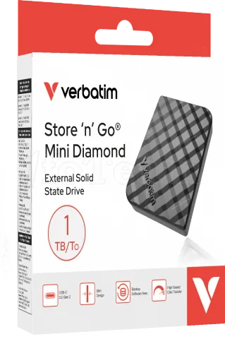 Photo de Disque SSD externe Verbatim Store'N'Go Mini Diamond - 1To (Noir)