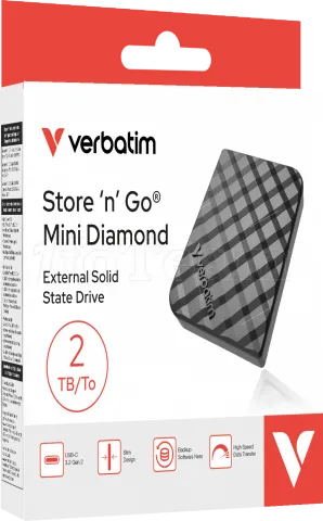 Photo de Disque SSD externe Verbatim Store'N'Go Mini Diamond - 2To (Noir)