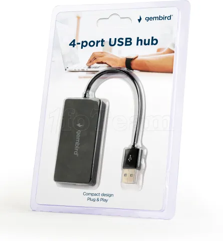 Photo de Hub USB 2.0 Gembird - 4 ports 15cm (Noir)