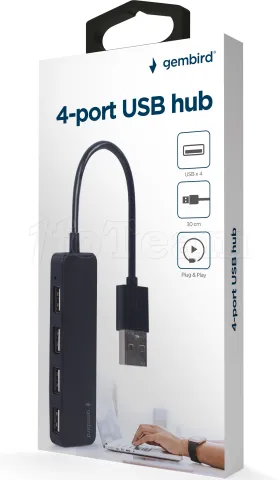 Photo de Hub USB 2.0 Gembird - 4 ports 30cm (Noir)