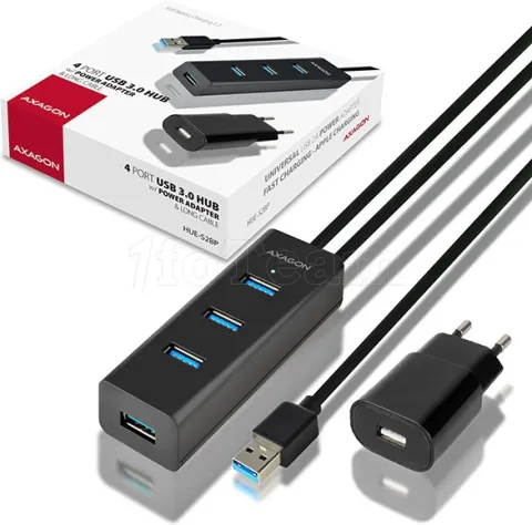 Photo de Hub USB 3.0 alimenté Axagon HUE-S2BP - 4 ports (Noir)