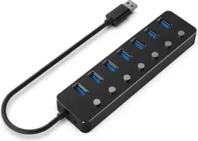 Photo de Hub USB 3.1 Gembird - 7 ports avec interrupteurs (Noir)