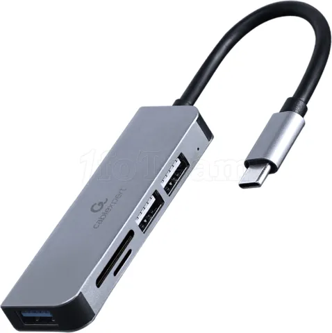 Photo de Hub USB-C 3.1 CableXpert - 3 ports avec lecteur de cartes (Gris)