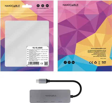 Photo de Hub USB-C 3.2 Nanocable - 3 ports (Gris)