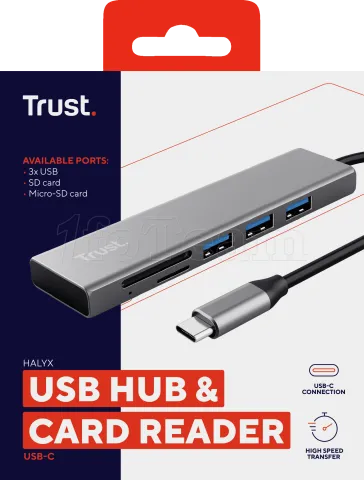 Photo de Hub USB-C 3.2 Trust Halyx - 3 ports USB-A + lecteur de cartes (Argent)