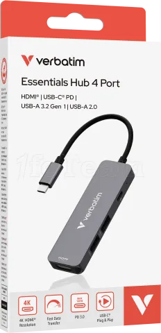 Photo de Hub USB-C 3.2 Verbatim Essentials - 4 ports (Gris)