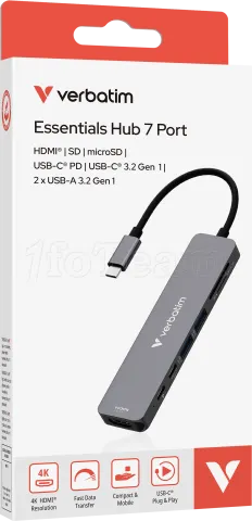 Photo de Hub USB-C 3.2 Verbatim Essentials - 7 ports (Gris)