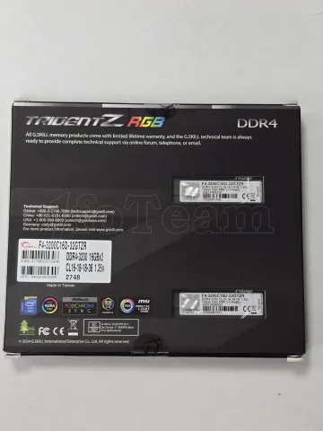 Photo de Kit Barrettes mémoire 32Go (2x16Go) DIMM DDR4 G.Skill Trident Z RGB 3200Mhz (Noir) - SN 24393941591/92 - ID 211284