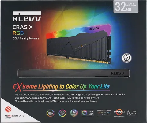 Photo de Kit Barrettes mémoire 32Go (2x16Go) DIMM DDR4 Klevv Cras X RGB 3600Mhz (Noir)