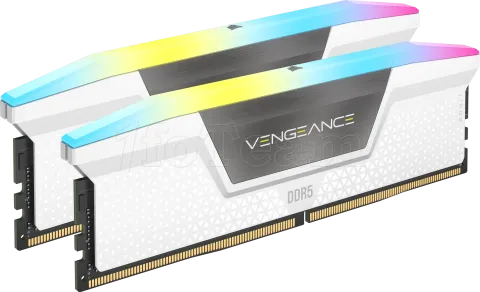 Photo de Kit Barrettes mémoire 32Go (2x16Go) DIMM DDR5 Corsair Vengeance RGB 6000MHz (Blanc)