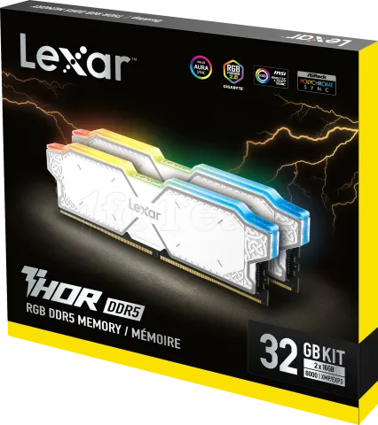 Photo de Kit Barrettes mémoire 32Go (2x16Go) DIMM DDR5 Lexar Thor RGB 6000MHz (Blanc)