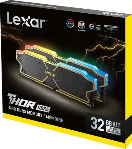 Photo de Kit Barrettes mémoire 32Go (2x16Go) DIMM DDR5 Lexar Thor RGB 6000MHz (Noir)