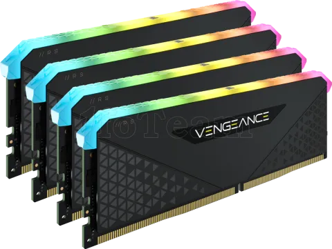 Photo de Kit Barrettes mémoire 32Go (4x8Go) DIMM DDR4 Corsair Vengeance RS RGB  3200Mhz (Noir)