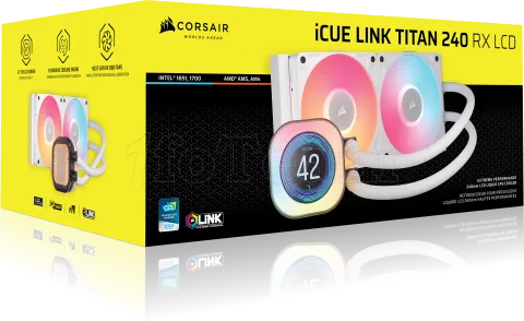 Photo de Kit Watercooling AIO Corsair iCue Link Titan RX LCD RGB - 240mm (Blanc)