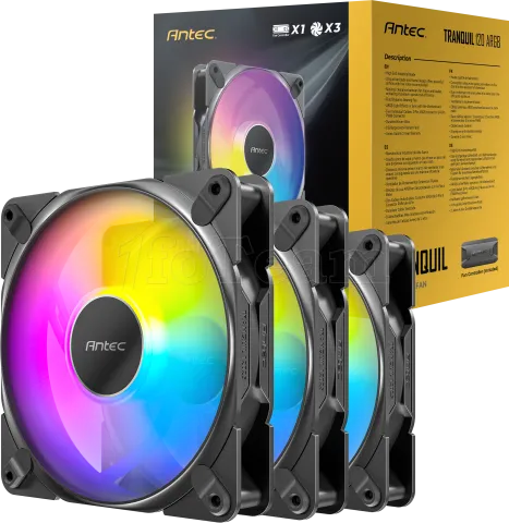 Photo de Lot de 3 Ventilateurs de boitier Antec Tranquil RGB - 12cm (Noir)