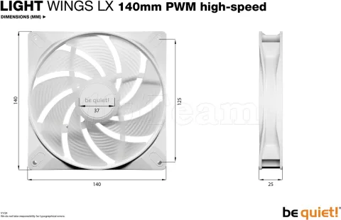 Photo de Lot de 3 Ventilateurs de boitier be quiet! Light Wings LX High Speed RGB - 14cm (Blanc)