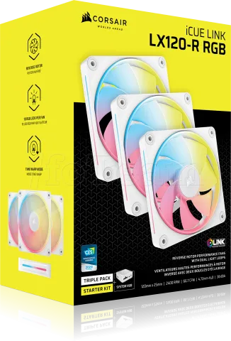 Photo de Lot de 3 Ventilateurs de boitier Corsair iCue Link LX-R RGB - 12cm (Blanc)