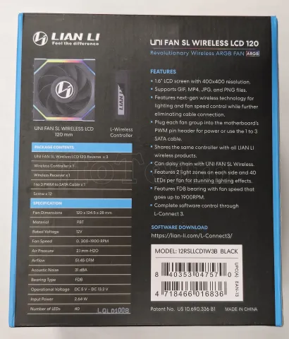 Photo de Lot de 3 Ventilateurs de boitier Lian Li Uni Fan SL Wireless LCD Reverse RGB - 12cm (Noir) - ID 213714