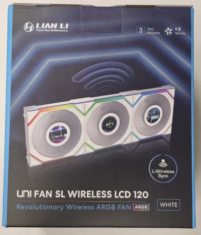 Photo de Lot de 3 Ventilateurs de boitier Lian Li Uni Fan SL Wireless LCD RGB - 12cm (Blanc) - ID 213715