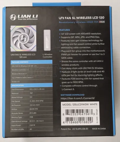 Photo de Lot de 3 Ventilateurs de boitier Lian Li Uni Fan SL Wireless LCD RGB - 12cm (Blanc) - ID 213715