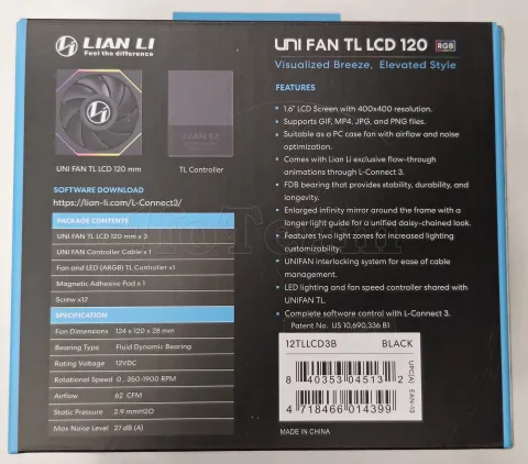 Photo de Lot de 3 Ventilateurs de boitier Lian Li Uni Fan TL LCD RGB - 12cm (Noir) - ID 213704