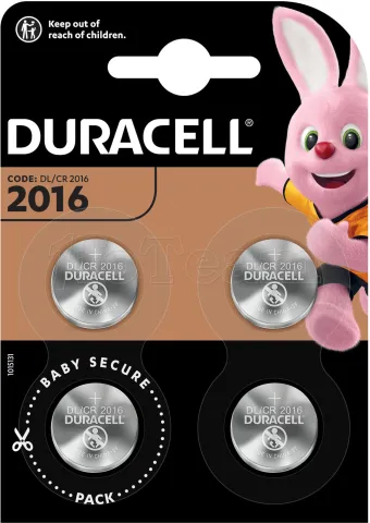 Photo de Lot de 4 Piles plates Duracell (CR2016) 3V Lithium