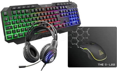 Photo de Pack Gamer 4en1 (Clavier/Souris/Casque/Tapis) The G-Lab Combo Plutonium RGB (Noir)