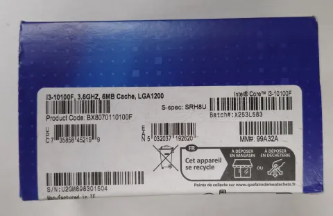 Photo de Processeur Intel Core i3-10100F (4,3 Ghz) LGA 1200 - Sans iGPU - SN U2GM898301504//X253L583 - ID 213365