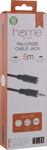 Photo de Rallonge Câble Jack 3,5mm T'nB M/F 5m (Noir)