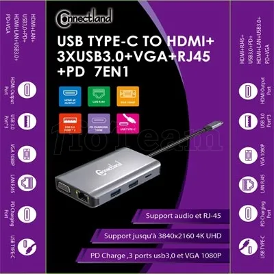Photo de Station d'accueil portable USB-C 3.0 Connectland 7en1 (Gris)