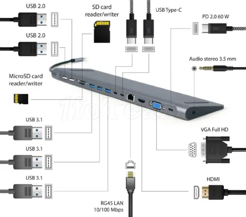 Photo de Station d'accueil USB-C 3.0 CableXpert 9-01 (Gris)