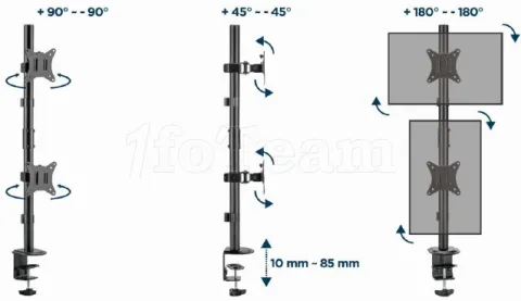 Photo de Support double-écran à fixer Gembird MA-D2-02 - 32" (9kg max) (Noir)