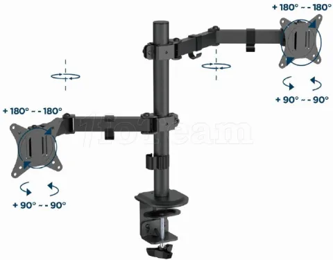 Photo de Support double-écran à fixer Gembird MA-D2-03 - 32" (9kg max) (Gris)