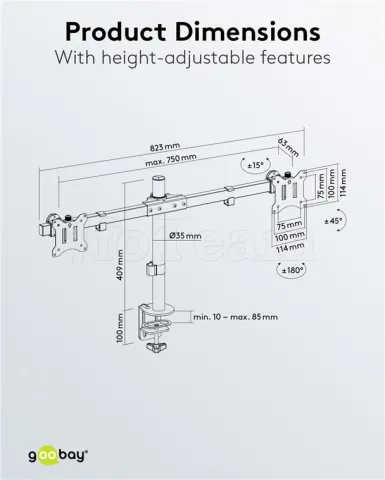 Photo de Support double-écran à fixer Goobay 17"-32" (9kg max) (Noir)