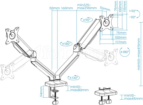 Photo de Support Double écran à fixer Tooq DB5132TNR de 17" à 32" (18kg max) (Noir)