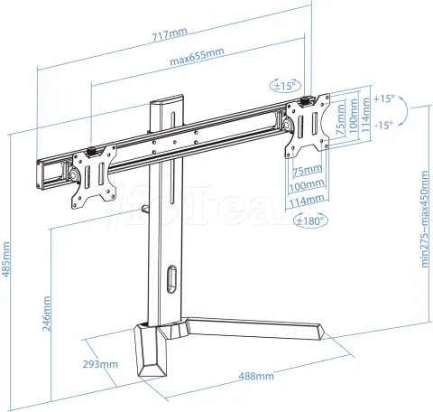 Photo de Support double-écran à poser Tooq DB1402TN 17"-27" (7kg max) (Noir)