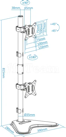 Photo de Support Double écran à poser Tooq DB1703TNV de 17" à 32" (18kg max) (Noir)