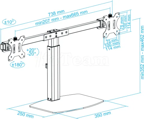 Photo de Support Double écran à poser Tooq DB1727TN de 17" à 27" (12kg max) (Noir)