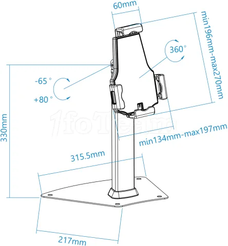 Photo de Support tablette universel sur pied TooQ TQTDS0811 avec antivol (Noir)