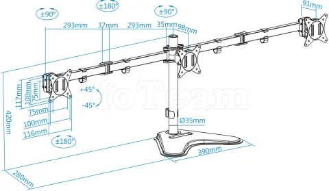 Photo de Support Triple écran à poser Tooq DB1704TN de 13" à 27" (21kg max) (Noir)