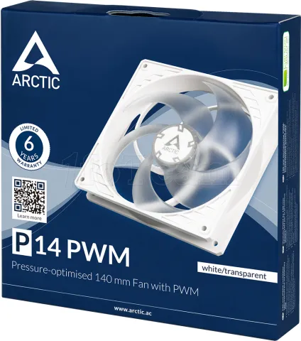 Photo de Ventilateur de boitier Arctic P14 PWM - 14cm (Blanc/Transparent)